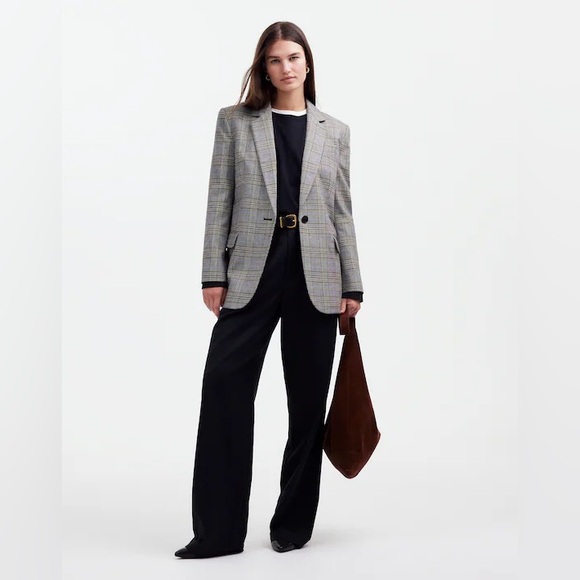 Madewell Italian Fabric Plaid Blazer Womens 10 Brown Blue NS377 Wool Blend NWT - Picture 9 of 10